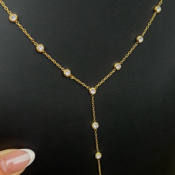 Water Resistant Layered Y Diamond Necklace - Picture 2 of 2